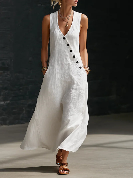 Maxi Dress Minimalist Women's Button-Down - Elegant Flowing Style